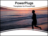 PowerPoint Template - Man running on a beautiful sunset beach with the sun reflecting on the water
