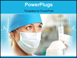 PowerPoint Template - The doctor in a mask with a syringe against clinic