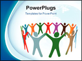 PowerPoint Template - Gradient blend of diverse group of symbol people of many colors hold their hands up in a ring.