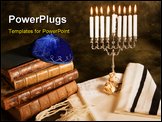 PowerPoint Template - Bible prayer shawl jewish cap and nine candle menorah