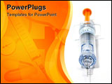PowerPoint Template - Empty syringe with orange plunger facing the camera. Shallow dof.