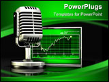 PowerPoint Template - d illustration of a large silver microphone standing in front of a bright green stock chart showing
