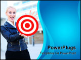 PowerPoint Template - A pretty blonde business woman holding target at office