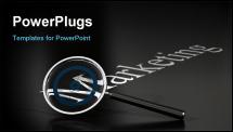 PowerPoint Template - marketing word over a black background withe a magnifying glass and a blue target inside