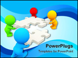 PowerPoint Template - 3D coloured men assembling puzzle isolated over white