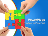 PowerPoint Template - Hands and puzzle Team isolated on white background