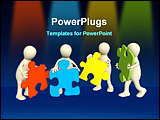 PowerPoint Template - four puppets holding in hands a puzzle