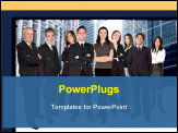 PowerPoint Template - Business team in a corporate environment with buildings at the background