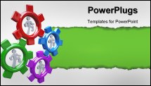 PowerPoint Template - Four people run in colorful gear wheels to symbolize collaboration and teamwork in working together toward a common goal