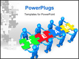PowerPoint Template - 3d people holding pieces of a jigsaw puzzle with the word team.