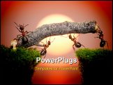 PowerPoint Template - team of ants constructing bridge over water on sunrise or sunset