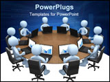 PowerPoint Template - 3d people sitting around a table using laptops .
