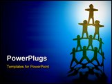 PowerPoint Template - Human team pyramid on blue color background