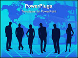 PowerPoint Template - teamwork on blue background with world map