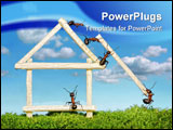 PowerPoint Template - team of ants constructing wooden house with matches