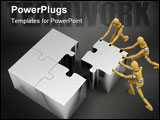 PowerPoint Template - Wooden mannequins pushing puzzle pieces into the right place