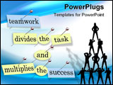 PowerPoint Template - ieces of paper each containing a word pinned to a cork board reading Teamwork Divides the Task and 
