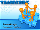 PowerPoint Template - 3d people holding hand while standing on connected puzzle pieces