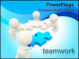 PowerPoint Template - 3D men assembling puzzle isolated over white