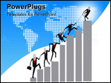 PowerPoint Template - Cartoon of business executives climbing a bar graph and using teamwork to ascend the obstacle.