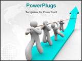 PowerPoint Template - A team works together to pull up a growth arrow