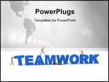 PowerPoint Template - Wooden mannequins posing in front of the word Teamwork
