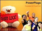 PowerPoint Template - Teddy with red cart and flowers saying: Good luck!