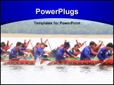 PowerPoint Template - Crew in a traditional Thai long boat compete during Queen Cup Traditional Long Boat Race Championship in 2012 in UthaiThani Thailand.