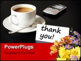 PowerPoint Template - thank you or thanks concept with cup of coffee on black background