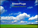 PowerPoint Template - The green field on background blue sky. The