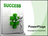 PowerPoint Template - 3d character pushes the last puzzle piece into place - 3d illustration/render