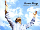 PowerPoint Template - Man throwing his arms up while looking to the sky.