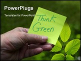PowerPoint Template - reen Eco Innovation sustainability concept, Person holding green sticky note with Think Green writt