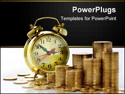 PowerPoint Template - Old-fashioned clock dial on golden coins background time is money concept isolated over white