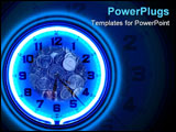 PowerPoint Template - Blue neon clock with coins Time is Money.