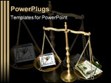 PowerPoint Template - balance scale with clock representing time and money representing compensation.