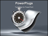 PowerPoint Template - d illustration of a metallic stopwatch hovering over a set of blank paper documents on a medium gra