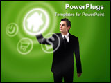 PowerPoint Template - Businessman hand pressing one of grey buttons