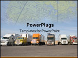 PowerPoint Template - a group of large trucks in a row ** Note: Slight blurriness,