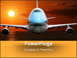 PowerPoint Template - Airplane Over The Ocean, Sunset