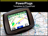 PowerPoint Template - Portable GPS for a car sitting on a map