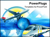 PowerPoint Template - Blue travel background with train and plane