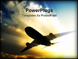 PowerPoint Template - A jet flies away in the rays of sun.