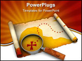 PowerPoint Template - 3d illustration of treasure map and magnify glass