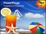 PowerPoint Template - Tropical cocktail with starfish with parasol and beach