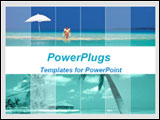 PowerPoint Template -  beautiful woman sunbathing on a tropical beach and resort with palm trees. Ideal for presentations