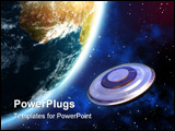 PowerPoint Template - Mysterious spaceship orbiting planet Earth. Digital illustration