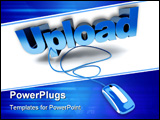 PowerPoint Template - Blue and white 3D illustration of the word upload connected to a computer mouse