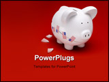 PowerPoint Template - Broken white ceramic piggy bank with US flags on a red surface