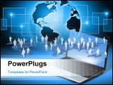 PowerPoint Template - worker standing on a virtual connection, network on a laptop